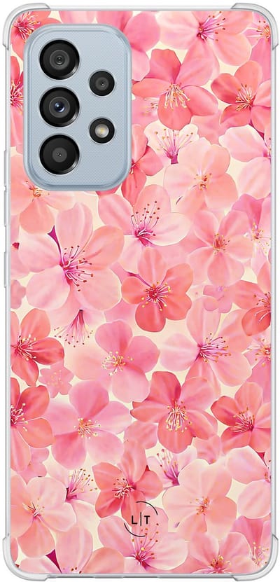 Shockproof hoesje - Geschikt voor Samsung Galaxy A53 - Pink flowers - Extra sterke case - TPU/polycarbonaat - Bloemen - Roze, Transparant