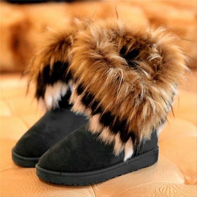 Antislip sneeuwlaarzen voor dames Winter warme, zachte enkellaarsjes met bont Dames pluche schoenen Vrouwelijke, harige, platformlaarzen Slip-On botas 40 brown