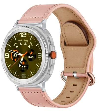 By Qubix - smartwatch bandje - Compatible Samsung bandje - Classic leren band - Roze - Geschikt voor Samsung Galaxy Watch 9 (40/44mm) - Watch 8 (40/44mm) - Watch 8 Classic (46mm)