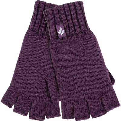 Heat Holders - Solide gebreide vingerloze dameshandschoenen - Paarse Vaste Stof