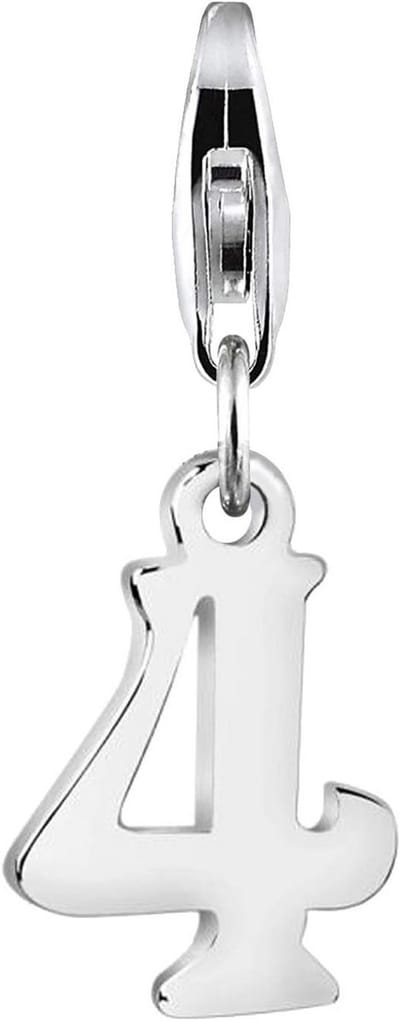 Cijfer 4e Verjaardag Karabijnhaak Charmhanger voor Bedelarmband - 925 Sterling Zilver