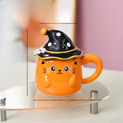 Creatieve Leuke Kat Mok met Deksel Geest Beker voor Meisjes Keramiek Hooguitziende Cartoon Huishouden Waterbeker 380ml black