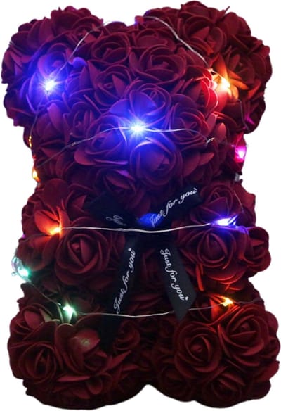 Nivard Rozen Teddy Beertje - Rozen Beer - Rose Bear - Valentijn Cadeautje Voor Haar & Hem - Vrouw - Bordeaux Rood Met Licht