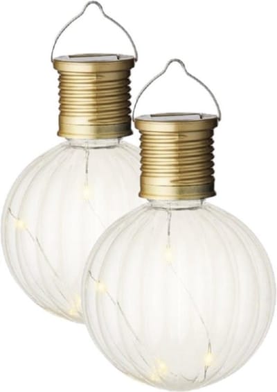 2x Buiten/tuin LED lampion solar verlichting 11 cm - Tuinverlichting - Tuinlampen - Solarlampen op zonne-energie