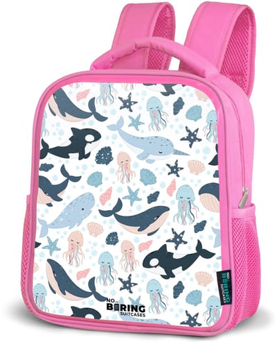 NoBoringSuitcases.com® - Rugzak roze - Schooltas meisjes - Oceaan dieren kleurrijk - Kinder rugtas meisje - Boekentas kind - Kinderrugzak voor school - Schoolrugzak
