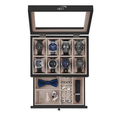 Golaro Horloges Doos - Horlogebox - Horloge Opbergdoos - Horlogedoos Heren - 8/12 Compartimenten - Massief Hout - Glazen Deksel