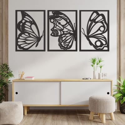 Wanddecoratie Vlinder 3 Delen - Muurdecoratie Vlinder - Muurdecoratie Hout - Wanddecoratie Hout - Muurdecoratie Woonkamer - Wanddecoratie Woonkamer - Wanddecoratie Industrieel - Wanddecoratie Dieren - Home Decor - Wall Line Art - 178 x 82 cm
