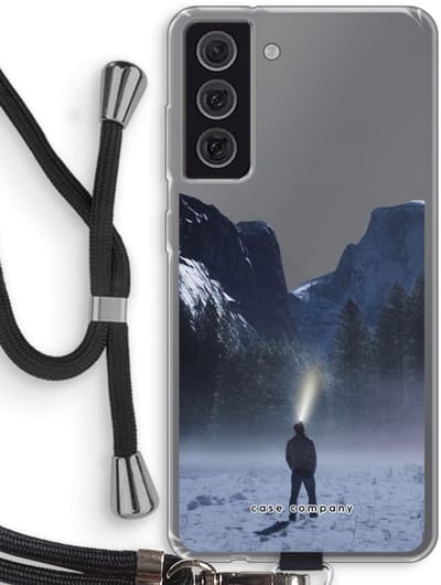 Hoesje met koord geschikt voor Samsung Galaxy S21 FE hoesje met Koord - Wanderlust - Telefoonhoesje met Zwart Koord - Bescherming aan alle Kanten en Over de Schermrand