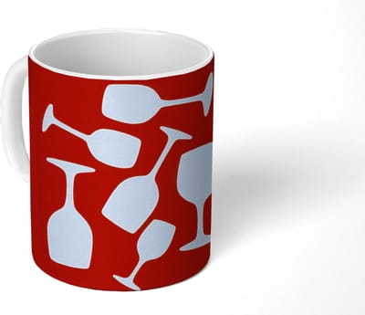 Mok - Koffiemok - Wijnglazen - Silhouetten - Wit - Mokken - 350 ML - Beker - Koffiemokken - Theemok