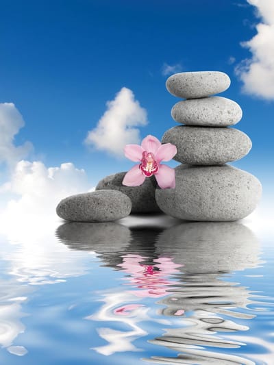 Zen Water Stones Orchid Sky Photo Wallcovering