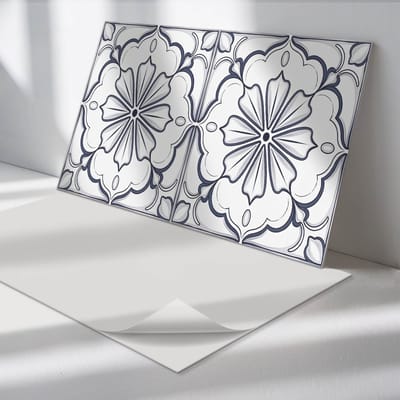 Wallfluent Vinyl Wandpaneel - Bloemenpatroon op de tegel PVC Muurpaneel - 100 cm x 50 cm - Wit PVC wandpaneel - 1 stuk - Rechthoekig Wandbekleding Vinyl - Texturen Wandpaneel - Zelfklevende Wandbekleding - Wandpaneel Keuken en Badkamer