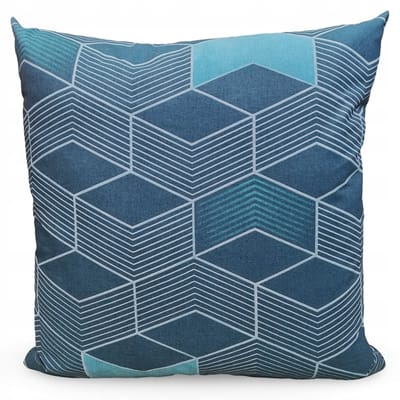 Katoenen Kussensloop 40x40 cm - Turquoise & Wit Geometrisch