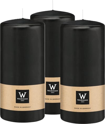 Wiedemann Cilinderkaars/stompkaars - 3x - zwart - 15 x 7 cm - 63 branduren - zuilkaarsen