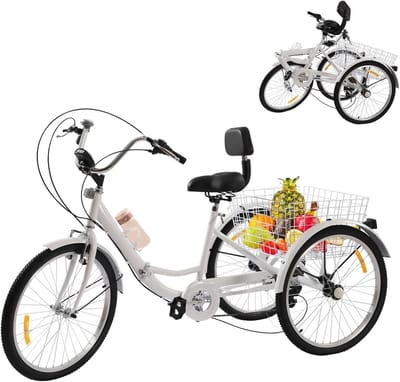 Volwassen Driewieler - Trike Fiets - Comfortabel Fietsen - Inklapbaar Frame - 24 Inch Wiel - Wit