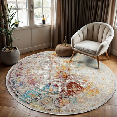 Picasso Feraghan Vintage Rond Vloerkleed Multi / Beige Laagpolig- 350 CM Ø