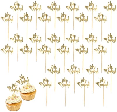 aladdien - Babydoopcake-plugins - Gouden glitter decoratie - Creatieve cake top hat - 32 stuks - Geschikt voor babywelkomstfeesten - Goud