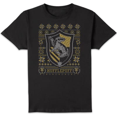 Harry Potter Hufflepuff Crest kerst t-shirt - Zwart - XXL