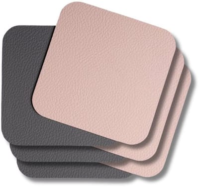 Onderzetters - Vegan leer - Grijs / Roze - dubbelzijdig - 10 x 10 cm - 6 Stuks - Cookinglife