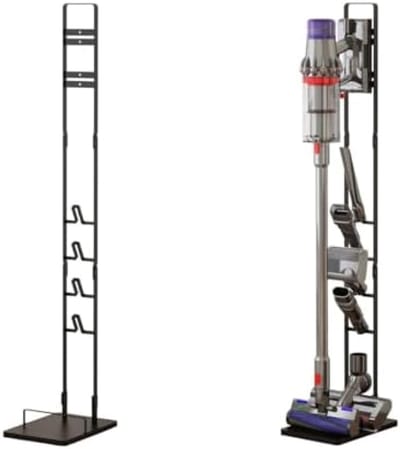 PromoHome Stofzuigerhouder - Metaal, Zwart - 4 Verstelbare Haken - Boorvrije Montage - Geschikt voor Dyson V6 V7 V8 V10 V11 V12 V15 en Andere Draadloze Stofzuigers - Wandbevestiging voor Opbergen Accessoires