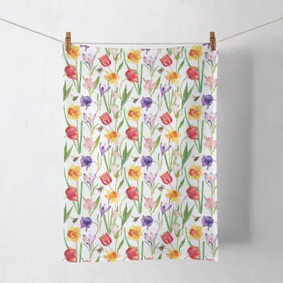 Ambiente Theedoek Flowers in Spring – 100% Katoen – 50x70 cm – Set van 2 – Keukendoek met Tulpenprint – Lente Design
