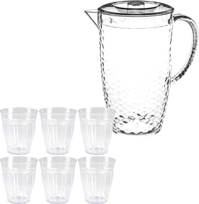 Secret de Gourmet Sapkan/schenkkan karaf met deksel - 2 liter - met 12x drinkglazen 250 ml - kunststof - transparant