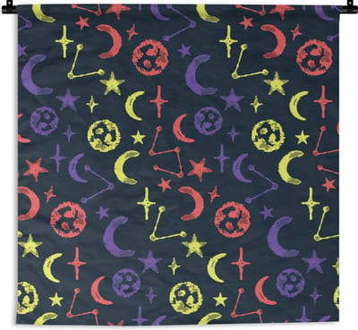 Wandkleed - Wanddoek - Sterren - Planeten - Design - 90x90 cm - Wandtapijt