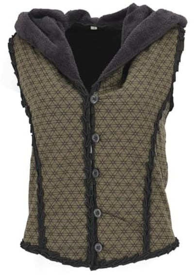 Kort Goa-vest met Pluizige Kap en Flower of Life Print voor Dames