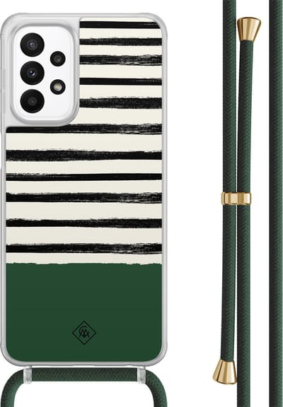 Casimoda® hoesje met groen koord - Geschikt voor Samsung A23 - Green Stripes - Afneembaar koord - TPU/acryl - Groen