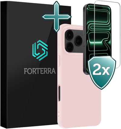 Hoesje Met 2x Screenprotector - Geschikt voor Apple iPhone 17 Pro - Sterk & Shockproof - Telefoon Hoes - Back Cover - Siliconen Case - Lichtroze