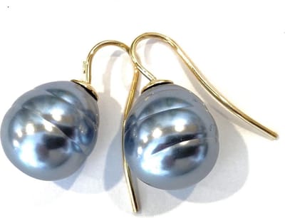 Parel oorbellen klassiek barok jeans blauw/goud