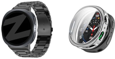 Bandz Bundel – RVS Schakelband ‘Classic’ Zwart (inclusief Inkortset) + Strap-it Soft Case Zilver geschikt voor Samsung Galaxy Watch 8 (40mm)