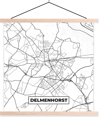 Posterhanger incl. Poster 40x40 cm - Schoolplaat - Delmenhorst - Kaart - Plattegrond - Stadskaart - Textielposter - Blanke latten - Stadskaart