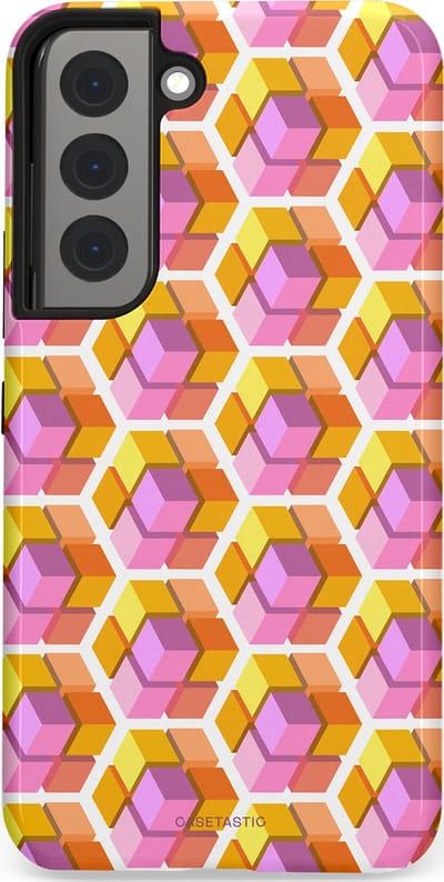 Casetastic Hoesje Geschikt voor Samsung S22 - Stijlvolle Beschermende Duo-layer Case - Pastel Hex Kunst