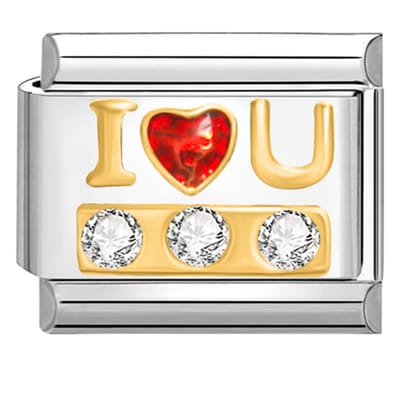 Quiges - Schakel - Bedel - 9mm - charms - Ik hou van jou - Geschikt voor - armband - Schakelarmband - italy bedels armband