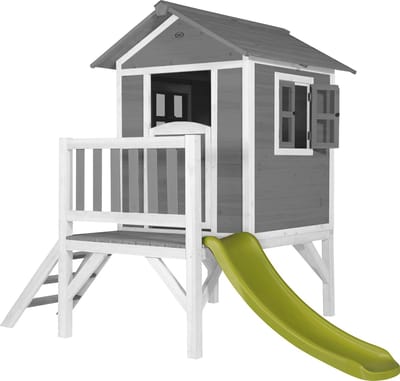 AXI Beach Lodge XL Speelhuis in Grijs - Met Verdieping en Limoen Groene Glijbaan - Speelhuisje voor de tuin / buiten - FSC hout - Speeltoestel voor kinderen