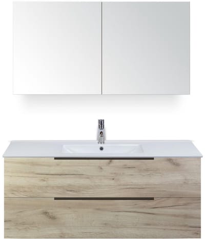 Seville Badmeubelset 120 cm - 2 Laden Craft Oak Edge - Wastafel Enjoy Enkel met Spiegelkast