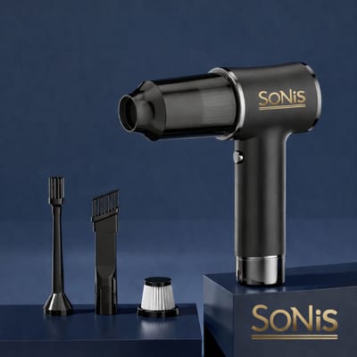 SoNis Mini Stofzuiger Draadloos – Auto - Kantoor - Kruimeldief compact & Oplaadbaar – Handstofzuiger - Inclusief 3 Opzetstukken – HEPA-Filter – Compressor handig voor ballonen , zwembandjes etc.