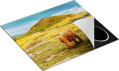Chefcare Inductie Beschermer Twee Schotse Hooglanders bij een Dorp - 60x50 cm - Afdekplaat Inductie - Kookplaat Beschermer - Inductie Mat