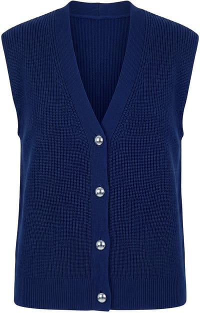 Studio Untold - Dames - Gebreid vest oversized V-hals - Donkerblauw - Maat 42+