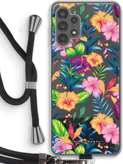 Case Company® - Hoesje met koord geschikt voor Samsung Galaxy A13 4G hoesje met Koord - Tropisch 2 - Telefoonhoesje met Zwart Koord - Bescherming aan alle Kanten en Over de Schermrand
