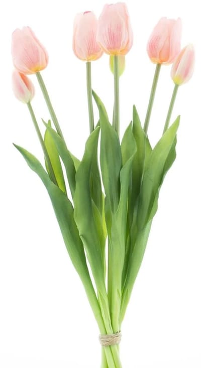 Bellatio Design Kunst tulpen boeket Sally - 7x stuks - lichtroze - real touch - 47 cm
