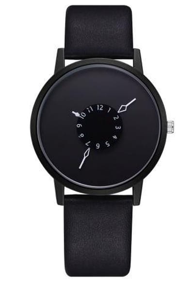 Hidzo Horloge - Ø 37 mm - Zwart/Zwart - Kunstleer