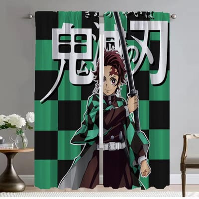 Demon Slayer Gordijnen Kinderkamer Huis Interieur Gordijnen voor Woonkamer Jaloezieën Halloween Decoratie Verduisterend Gordijn Scheidingswand W96xH137cmx2pcs-CL