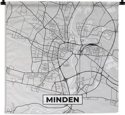 Wandkleed - Wanddoek - Minden - Kaart - Stadskaart - Duitsland - Plattegrond - 180x180 cm - Wandtapijt