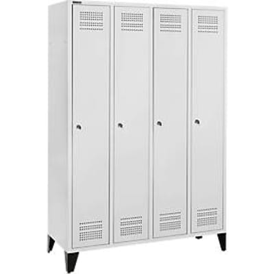 Schäfer Shop Genius Kledinglocker met poten, 4 compartimenten, 300 mm compartimentbreedte, cilinderslot, lichtgrijs