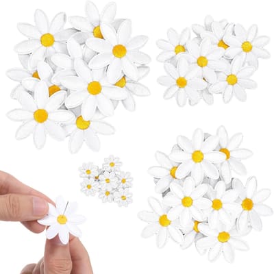 80 stuks madeliefjes patches bloemen patches om op te strijken schattige kleding geborduurde patches om op te naaien witte madeliefjes DIY-accessoires decoratie voor tassen hoeden rugzakken