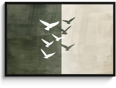 Poster in lijst - Fotolijst 120x80 cm - Posters - Japandi - Vogel - Groen - Posterlijst zwart - Decoratie - Wanddecoratie woonkamer - Muurdecoratie slaapkamer