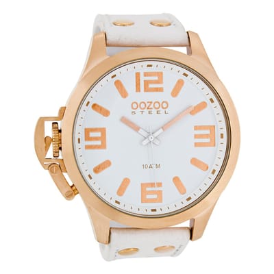 OOZOO Timepieces - Rosé goudkleurige horloge met witte leren band - OS353