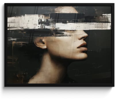 Poster in lijst - Fotolijst 80x60 cm - Posters - Gezicht - Vrouw - Zwart - Abstract - Posterlijst zwart - Decoratie - Wanddecoratie woonkamer - Muurdecoratie slaapkamer