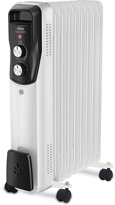 Oliegevulde Radiator met 9 Elementen - 2000W - Verstelbare Thermostaat en Wielen